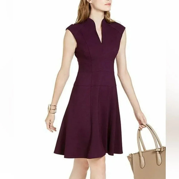 Nanette Lepore,Fit and Flare silhouette Knee Length Sleeveless Plum Dresssize 10 - Picture 2 of 12